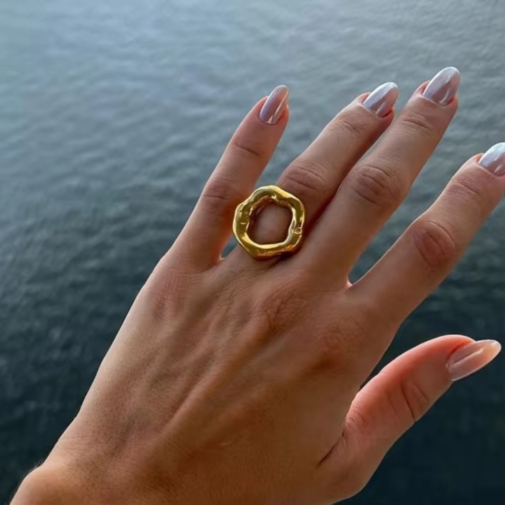 18K Gold Plated Irregular Circle Adjustable Ring - Picture 6 of 13